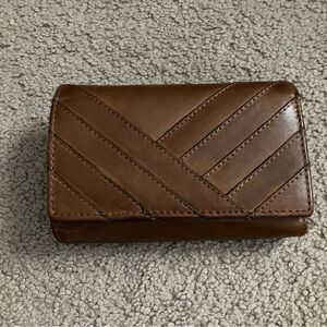 Kane M Brown Woven 100% Genuine Leather Women Tri-Fold Wallet Honey Cognac Boho